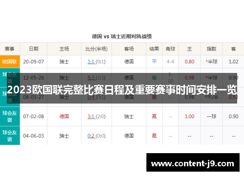 2023欧国联完整比赛日程及重要赛事时间安排一览